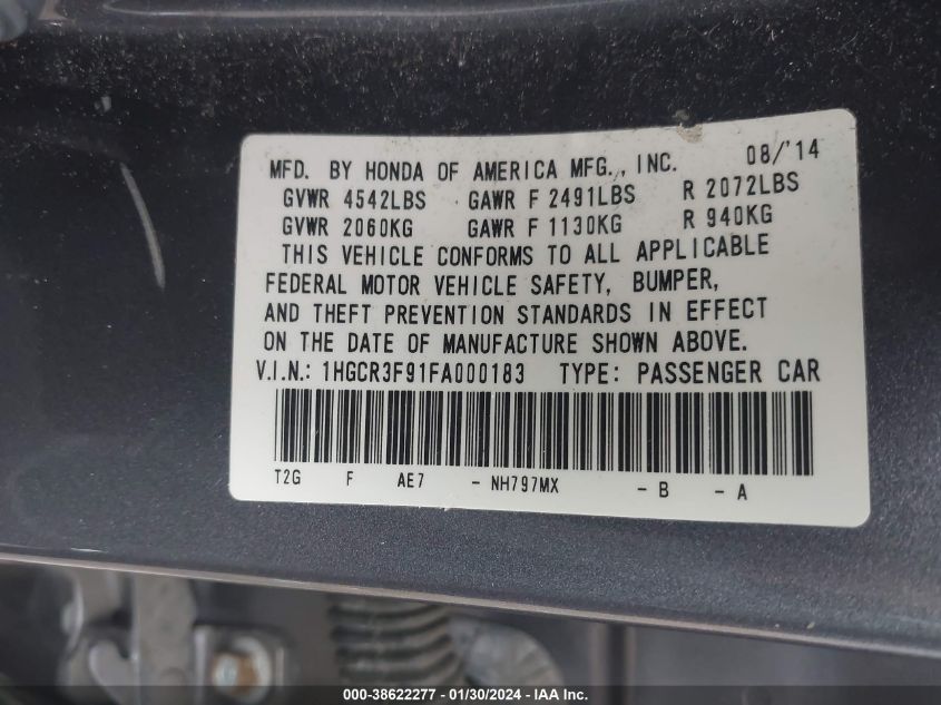 2015 HONDA ACCORD TOURING - 1HGCR3F91FA000183