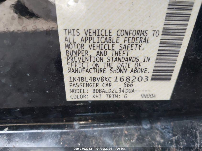 2019 NISSAN ALTIMA S - 1N4BL4BV8KC168203