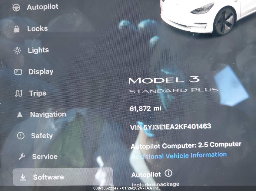 2019 TESLA MODEL 3 LONG RANGE/MID RANGE/STANDARD RANGE/STANDARD RANGE PLUS - 5YJ3E1EA2KF401463