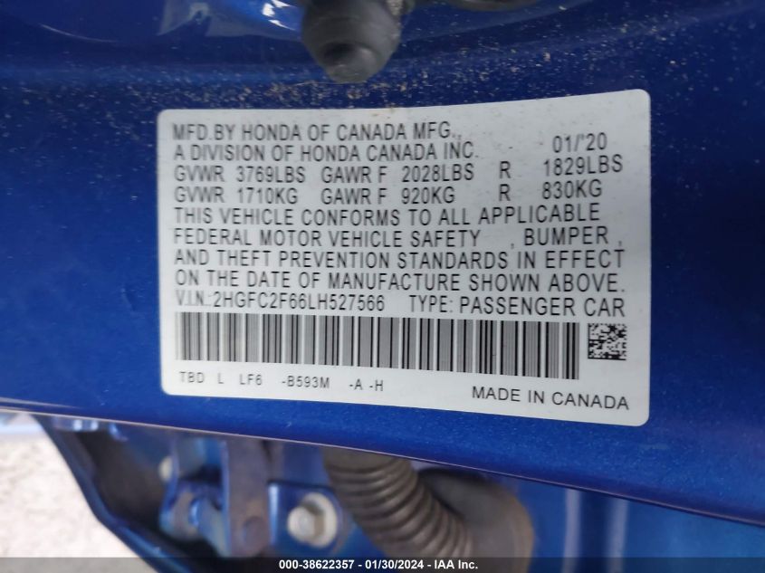 2020 HONDA CIVIC LX - 2HGFC2F66LH527566