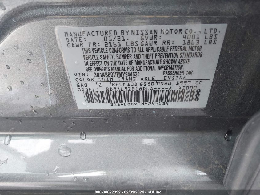 2021 NISSAN SENTRA SR XTRONIC CVT - 3N1AB8DV7MY244634