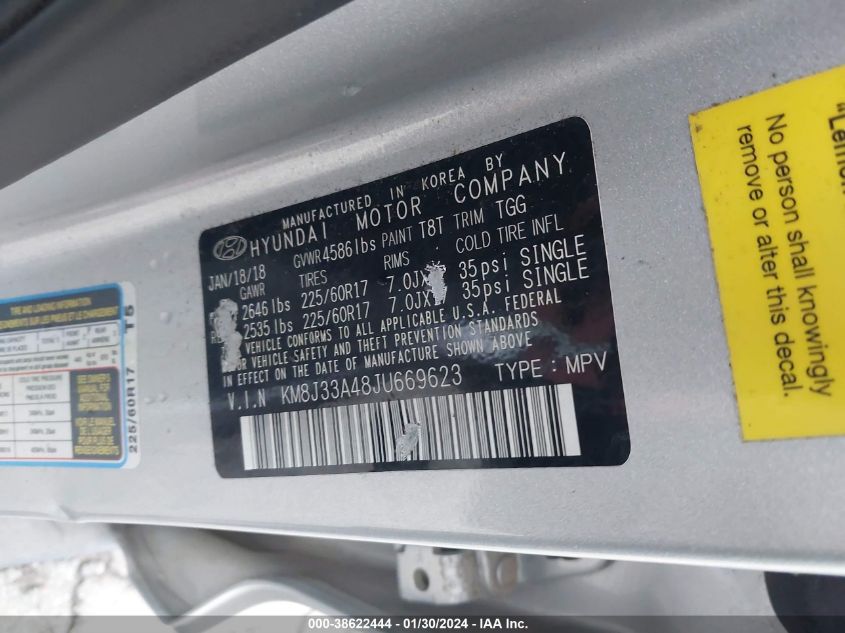 2018 HYUNDAI TUCSON SEL - KM8J33A48JU669623