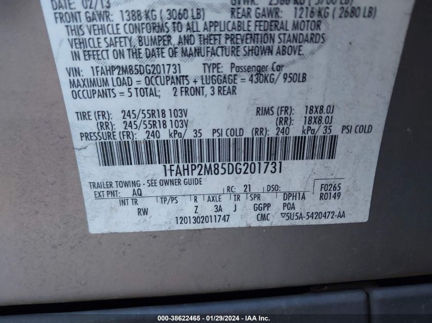 2013 FORD POLICE INTERCEPTOR - 1FAHP2M85DG201731