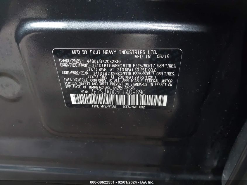 2016 SUBARU FORESTER 2.5I PREMIUM - JF2SJADC5GH409690
