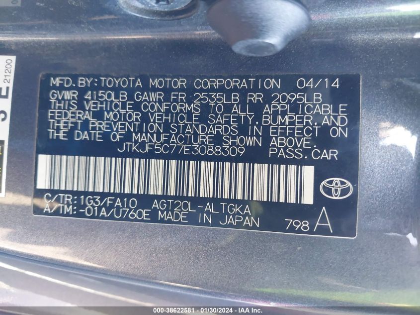 2014 TOYOTA SCION TC - JTKJF5C77E3088309