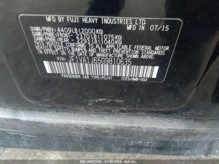 2016 SUBARU WRX LIMITED - JF1VA1J65G9810635