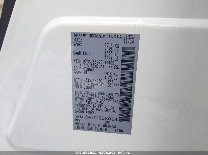 2015 INFINITI QX60 - 5N1AL0MM2FC508014