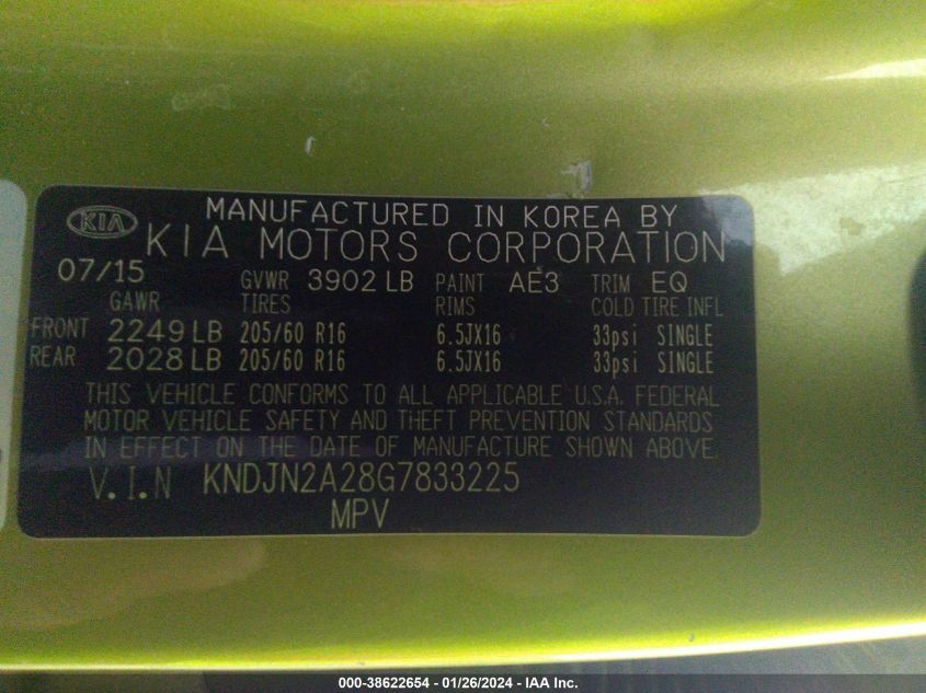 2016 KIA SOUL - KNDJN2A28G7833225