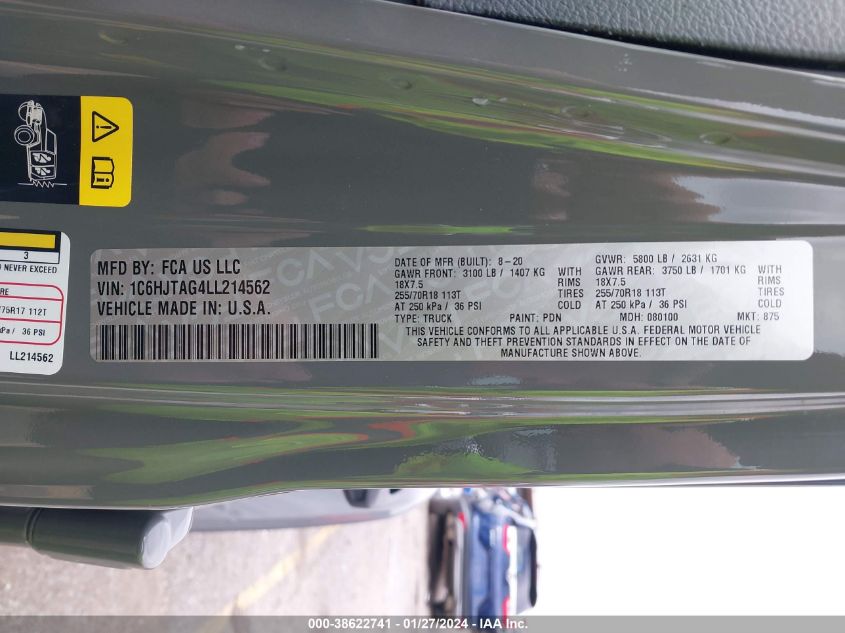 2020 JEEP GLADIATOR SPORT - 1C6HJTAG4LL214562
