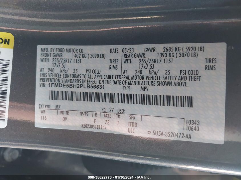 2023 FORD BRONCO BIG BEND/BLACK DIAMOND/OU - 1FMDE5BH2PLB56631