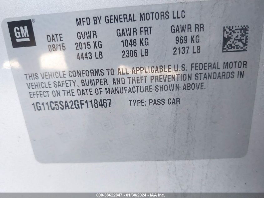 2016 CHEVROLET MALIBU LIMITED LT - 1G11C5SA2GF118467