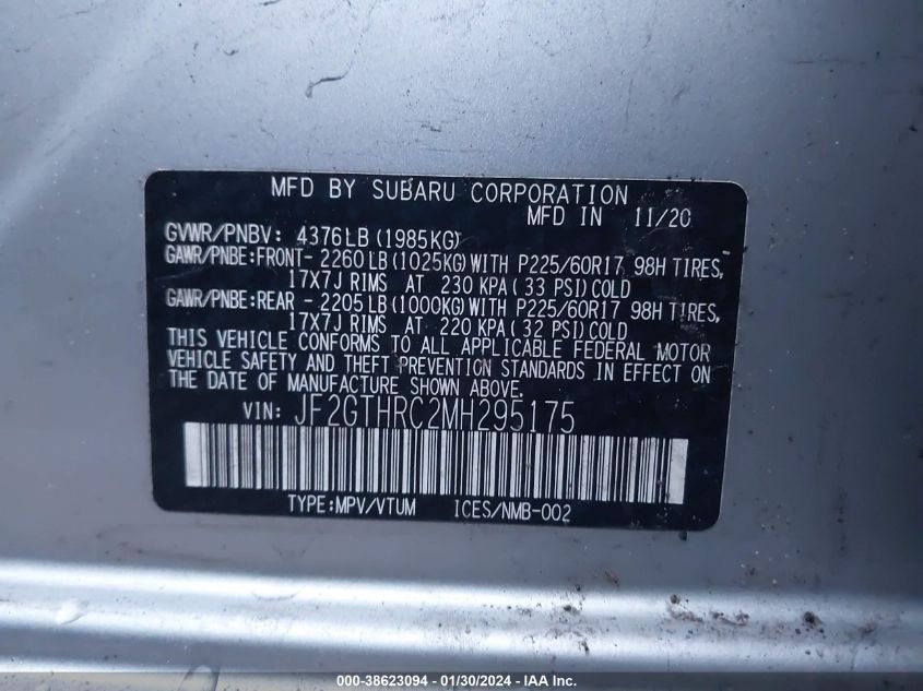 2021 SUBARU CROSSTREK SPORT - JF2GTHRC2MH295175