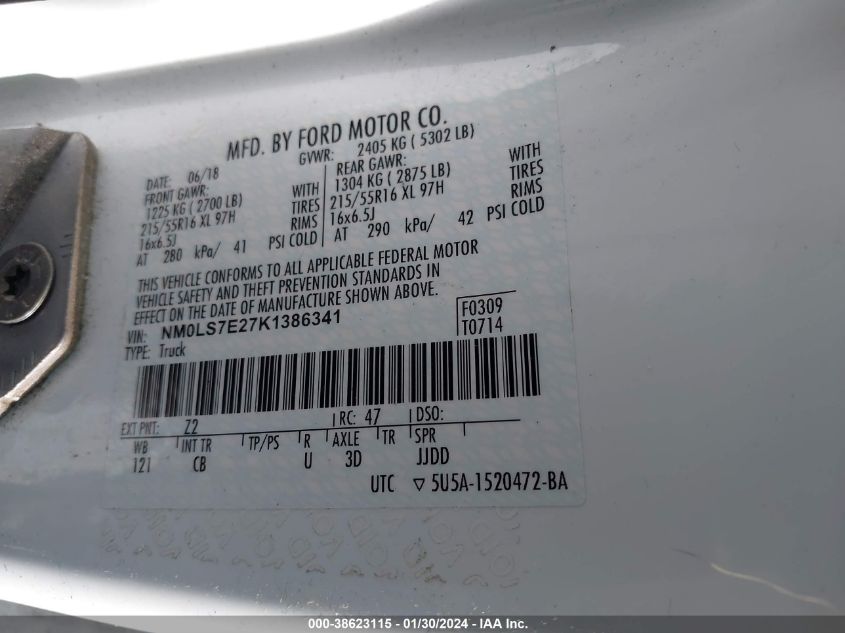 2019 FORD TRANSIT CONNECT XL - NM0LS7E27K1386341