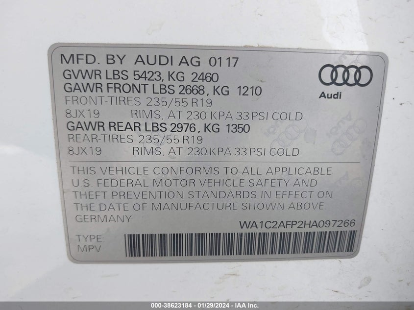 VIN WA1C2AFP2HA097266 2017 AUDI Q5 2.0T PREMIUM