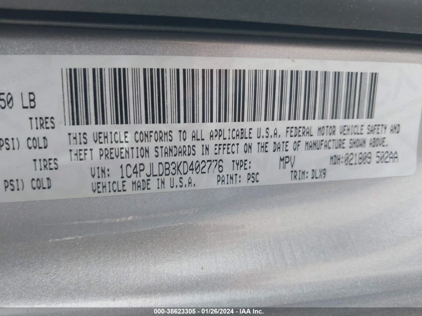2019 JEEP CHEROKEE LIMITED - 1C4PJLDB3KS402776
