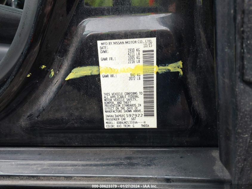 2015 NISSAN ALTIMA 2.5/S/SV/SL - 1N4AL3AP6FC597922