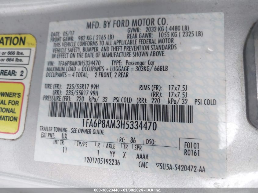 2017 FORD MUSTANG V6 - 1FA6P8AM3H5334470