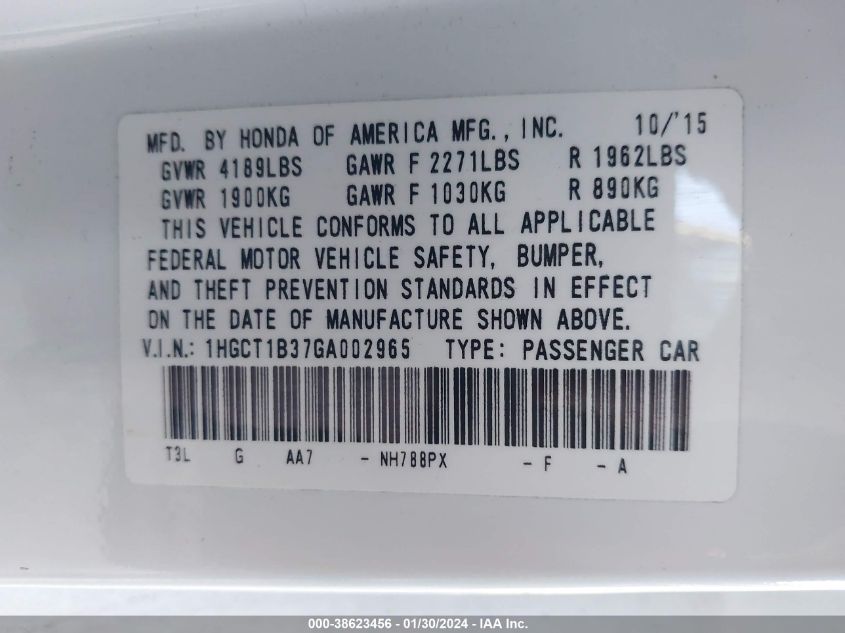 2016 HONDA ACCORD LX-S - 1HGCT1B37GA002965