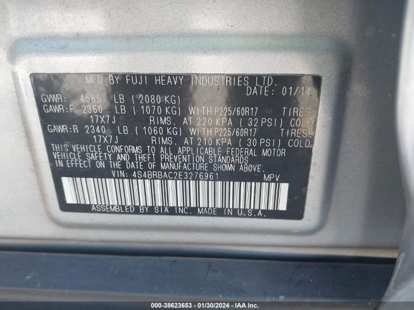2014 SUBARU OUTBACK 2.5I - 4S4BRBAC2E3276961