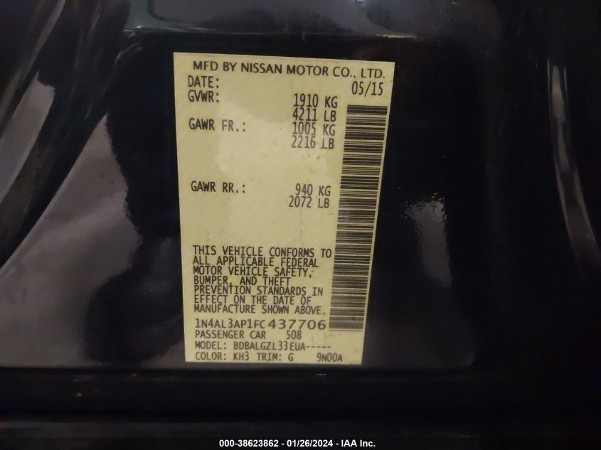 2015 NISSAN ALTIMA 2.5/S/SV/SL - 1N4AL3AP1FC437706