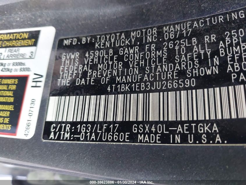 2018 TOYOTA AVALON XLE PLUS - 4T1BK1EB3JU266590