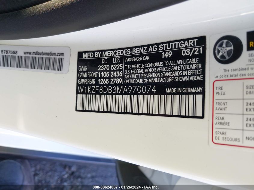 2021 MERCEDES-BENZ E 350 - W1KZF8DB3MA970074