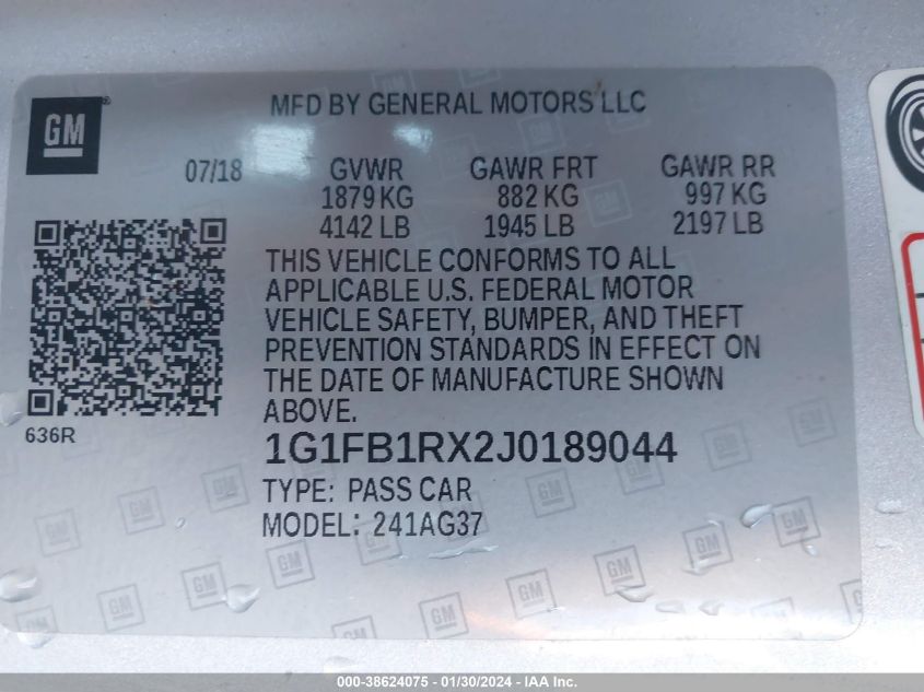 2018 CHEVROLET CAMARO 1LT - 1G1FB1RX2J0189044