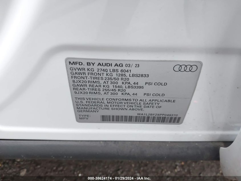 2023 AUDI Q4 E-TRON PREMIUM PLUS 50 QUATTRO WA1L2BFZ6PP049370