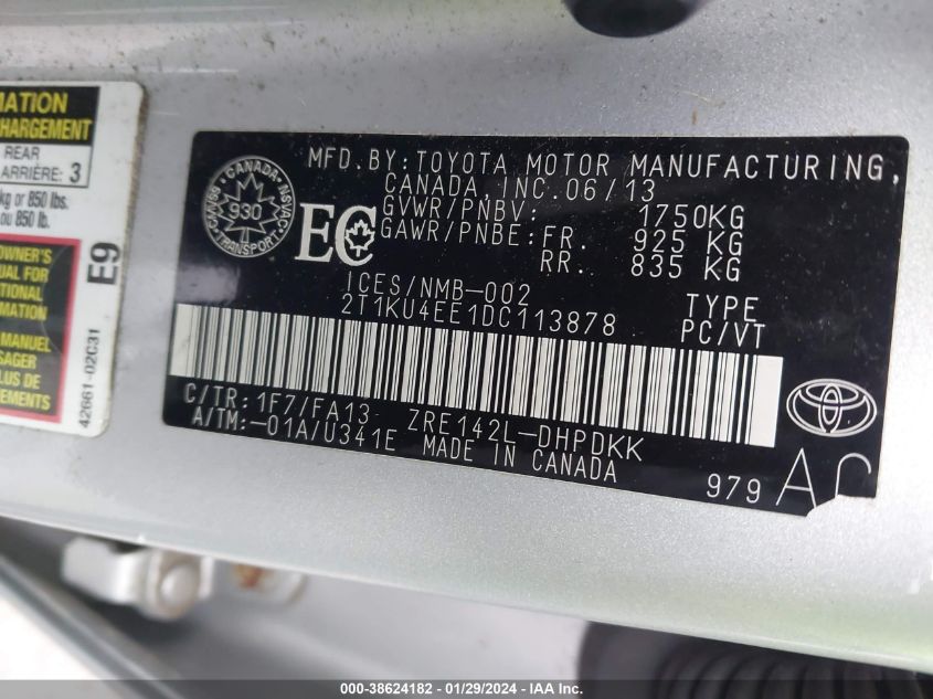 2013 TOYOTA MATRIX L 2T1KU4EE1DC113878
