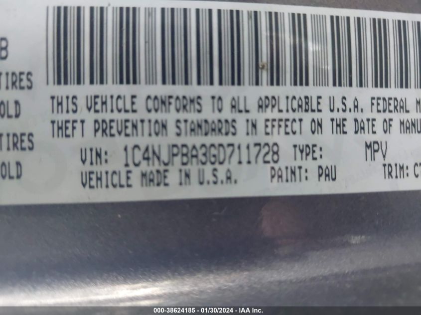 2016 JEEP PATRIOT SPORT - 1C4NJPBA3GD711728
