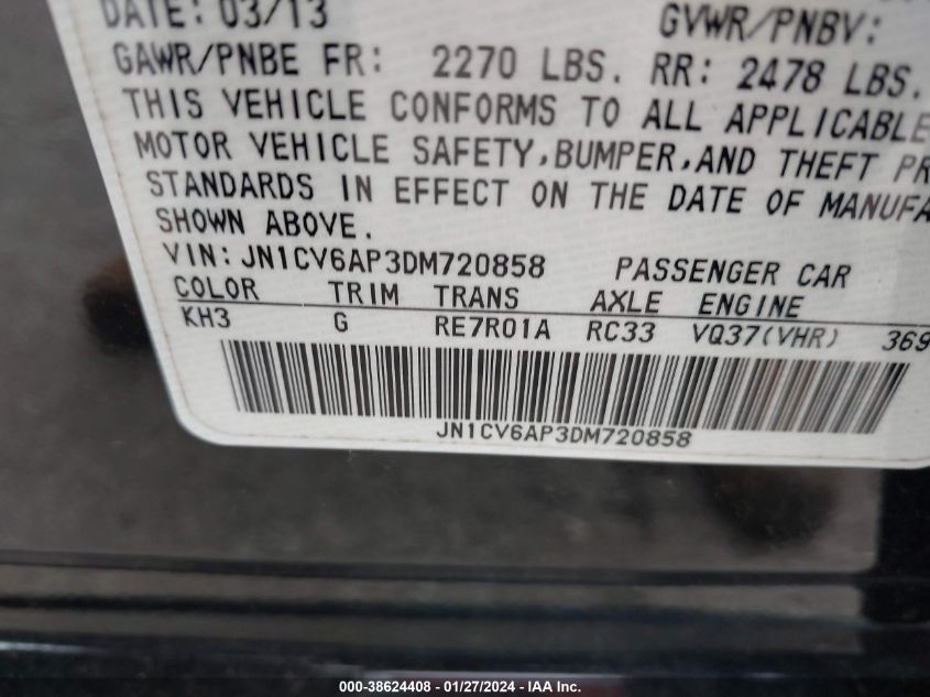 2013 INFINITI G37 JOURNEY JN1CV6AP3DM720858