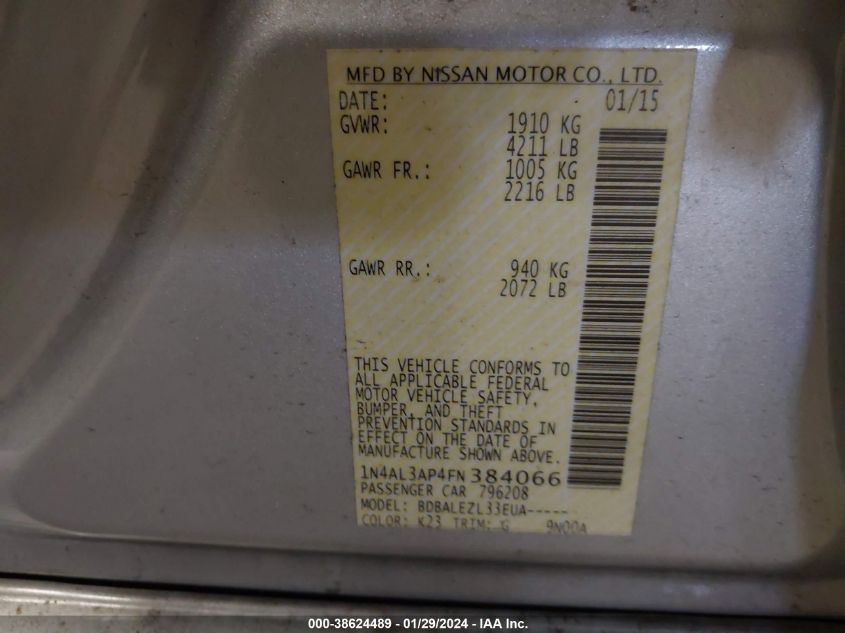 2015 NISSAN ALTIMA 2.5/2.5 S/2.5 SL/2.5 SV - 1N4AL3AP4FN384066