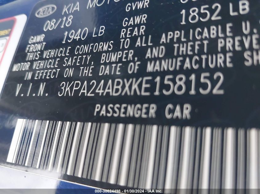 2019 KIA RIO S - 3KPA24ABXKE158152