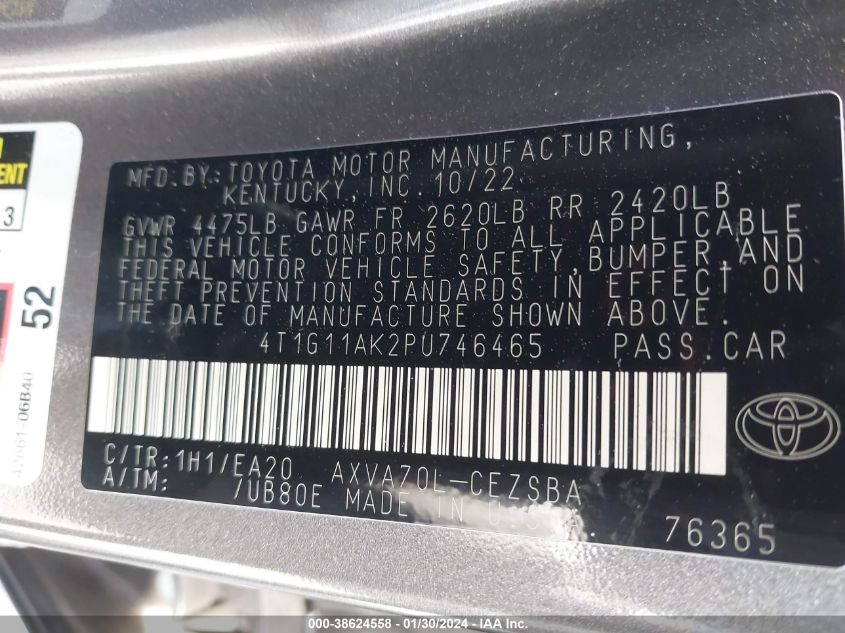 2023 TOYOTA CAMRY SE NIGHT SHADE/SE - 4T1G11AK2PU746465
