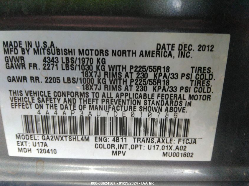 2013 MITSUBISHI OUTLANDER SPORT ES - 4A4AP3AU7DE010786