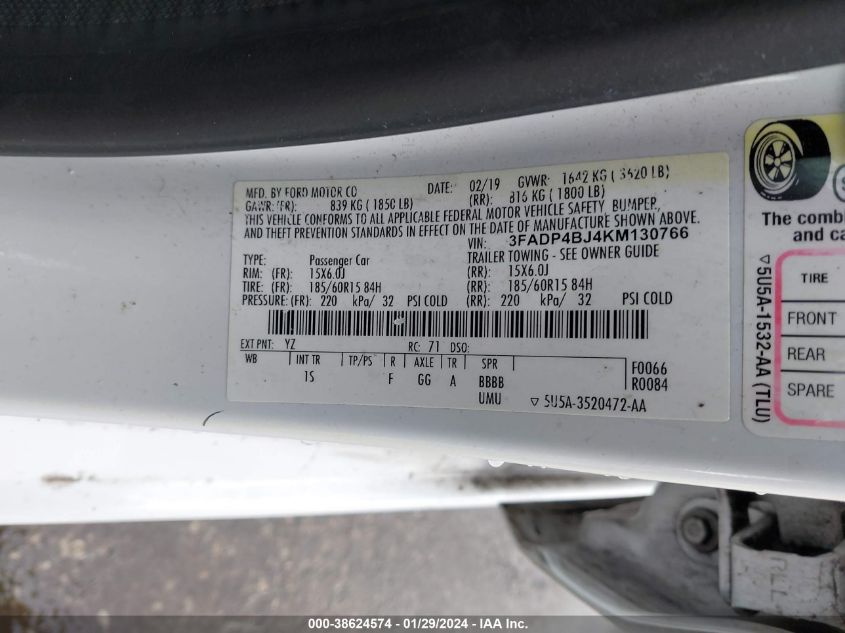 2019 FORD FIESTA SE - 3FADP4BJ4KM130766