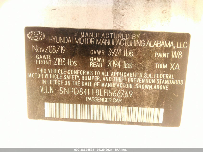 VIN 5NPD84LF8LH566769 2020 HYUNDAI ELANTRA VALUE EDITION