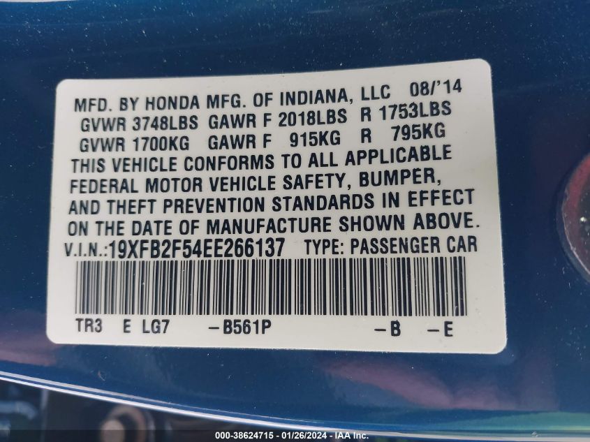2014 HONDA CIVIC LX - 19XFB2F54EE266137
