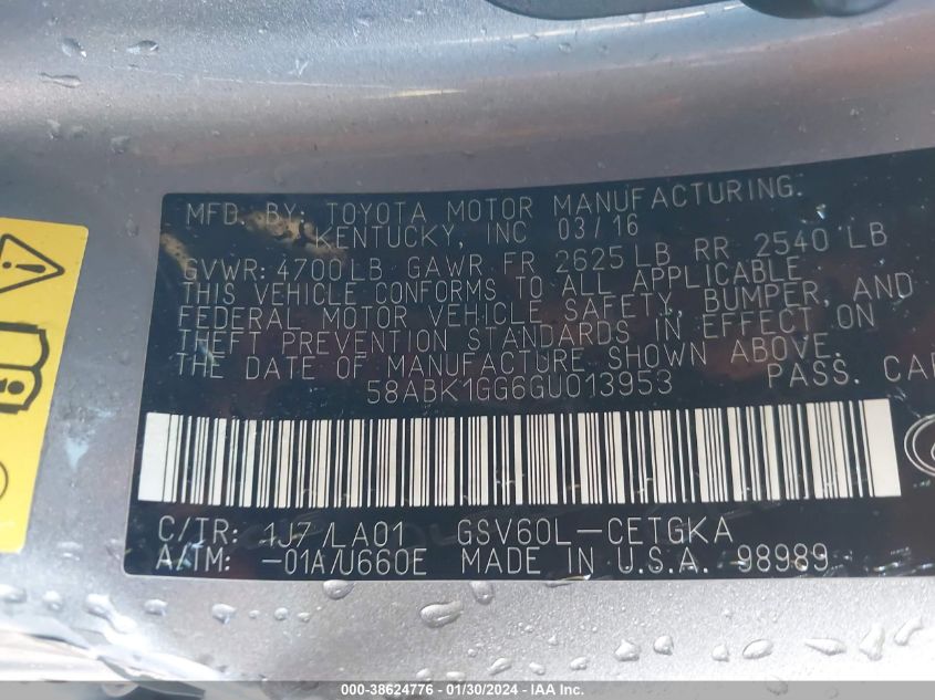 2016 LEXUS ES 350 - 58ABK1GG6GU013953