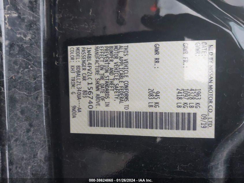 2020 NISSAN ALTIMA PLATINUM FWD - 1N4BL4FV2LC156740
