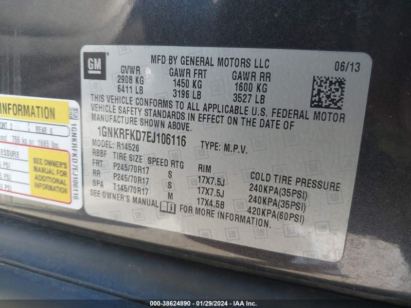 2014 CHEVROLET TRAVERSE LS - 1GNKRFKD7EJ106116