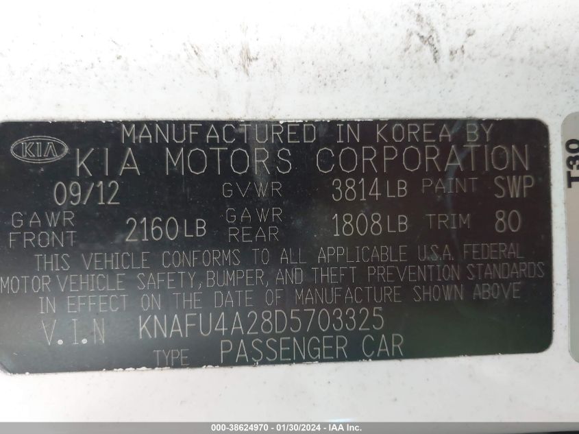 2013 KIA FORTE EX - KNAFU4A28D5703325