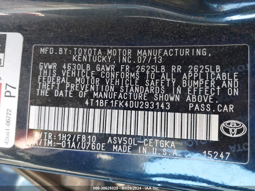 2013 TOYOTA CAMRY XLE - 4T1BF1FK4DU293143