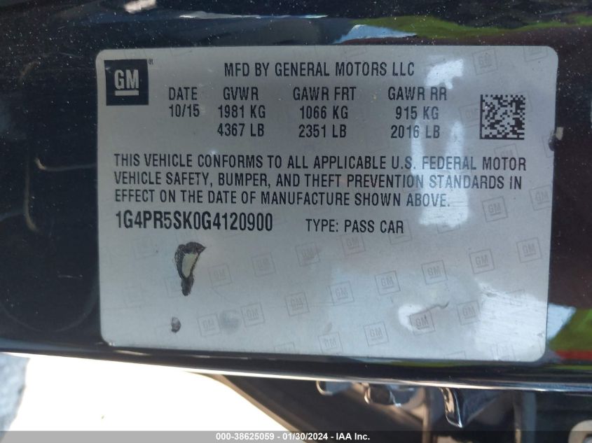 2016 BUICK VERANO CONVENIENCE - 1G4PR5SK0G4120900