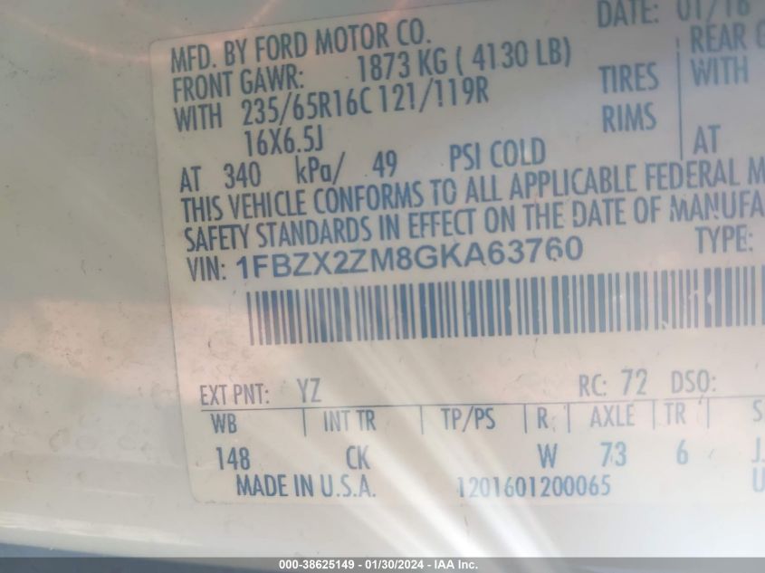 2016 FORD TRANSIT-350 XLT - 1FBZX2ZM8GKA63760