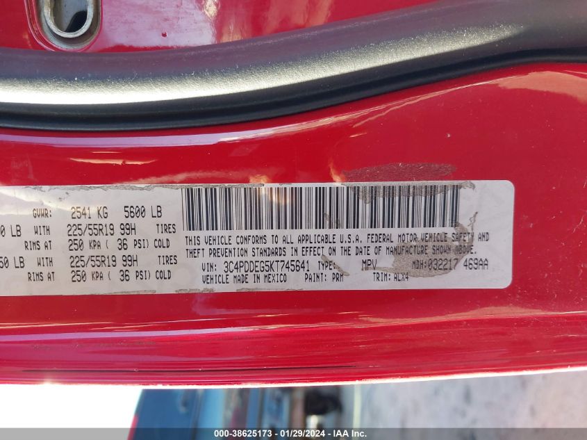 2019 DODGE JOURNEY GT AWD - 3C4PDDEG5KT745641