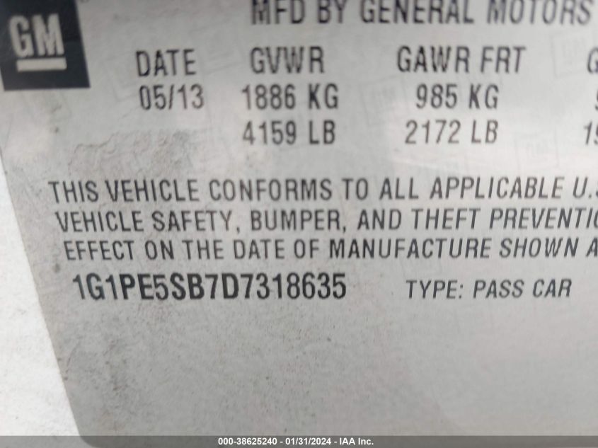 2013 CHEVROLET CRUZE 2LT AUTO - 1G1PE5SB7D7318635