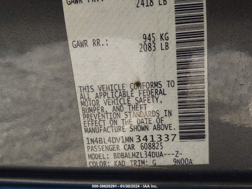 2021 NISSAN ALTIMA SV FWD - 1N4BL4DV1MN341337