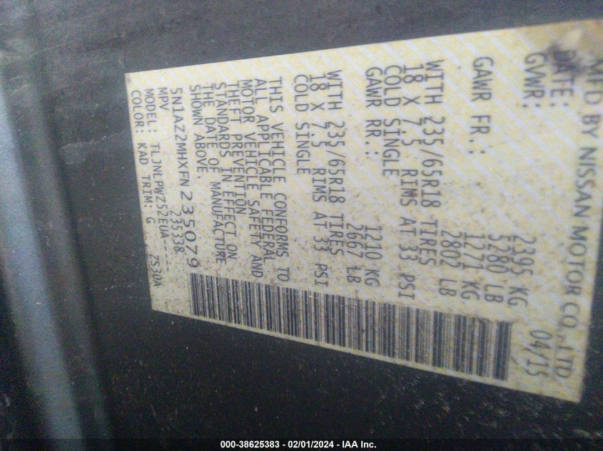 2015 NISSAN MURANO S - 5N1AZ2MHXFN235079