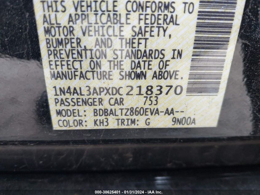 2013 NISSAN ALTIMA 2.5/S/SV/SL - 1N4AL3APXDC218370